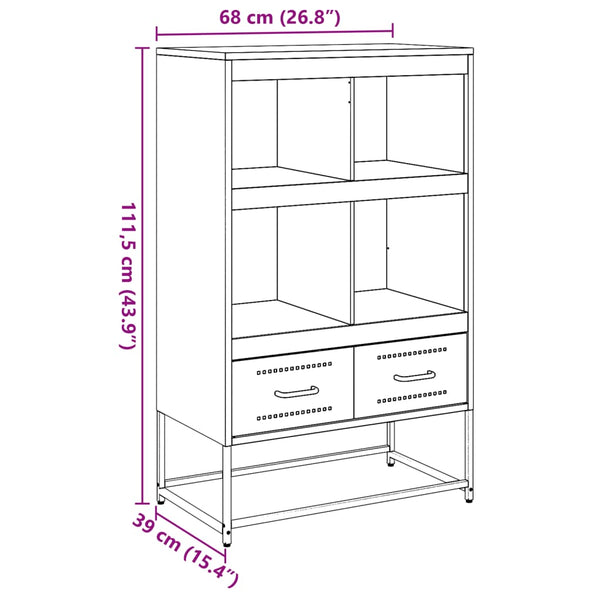 Olivgrünes Highboard aus Stahl, 68,5 cm