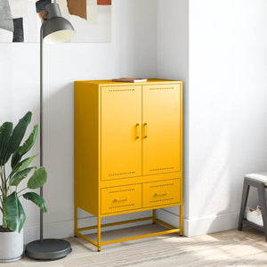 Senfgelbes Highboard aus Stahl, 68 cm