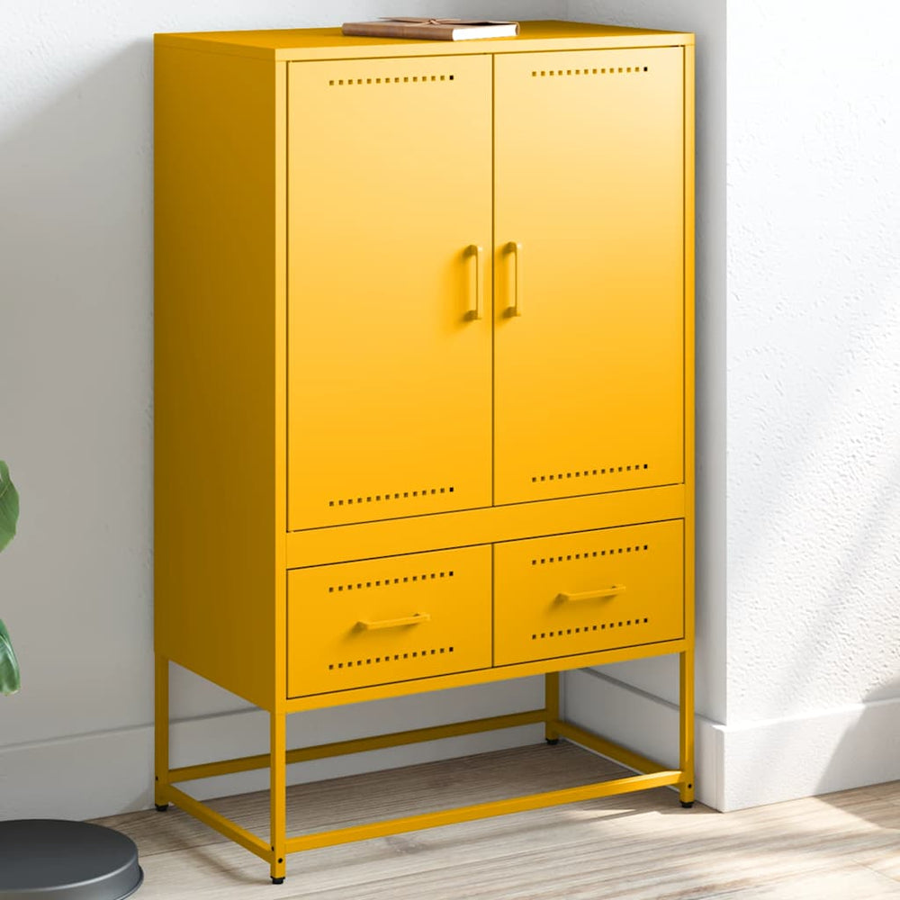 Senfgelbes Highboard aus Stahl, 68 cm