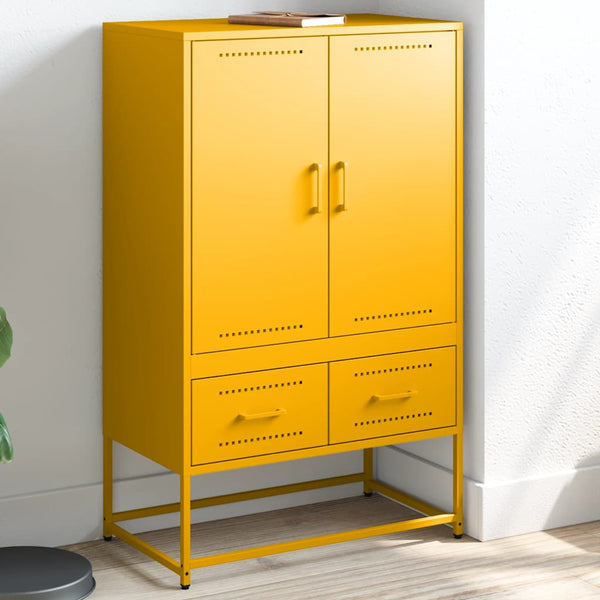 Senfgelbes Highboard aus Stahl, 68 cm