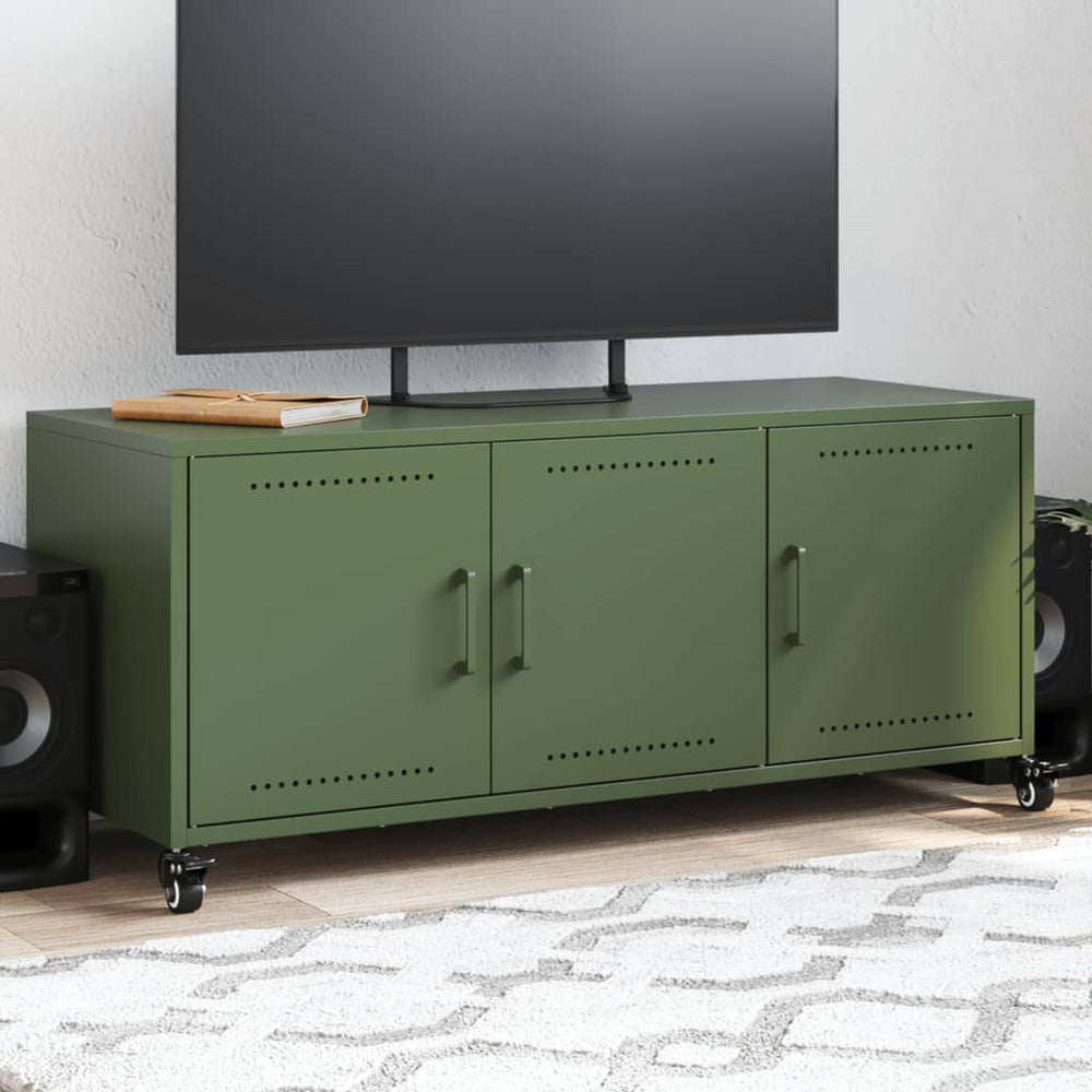 Meuble TV vidaXL vert olive 100,5x39x43,5 cm en acier laminé à froid