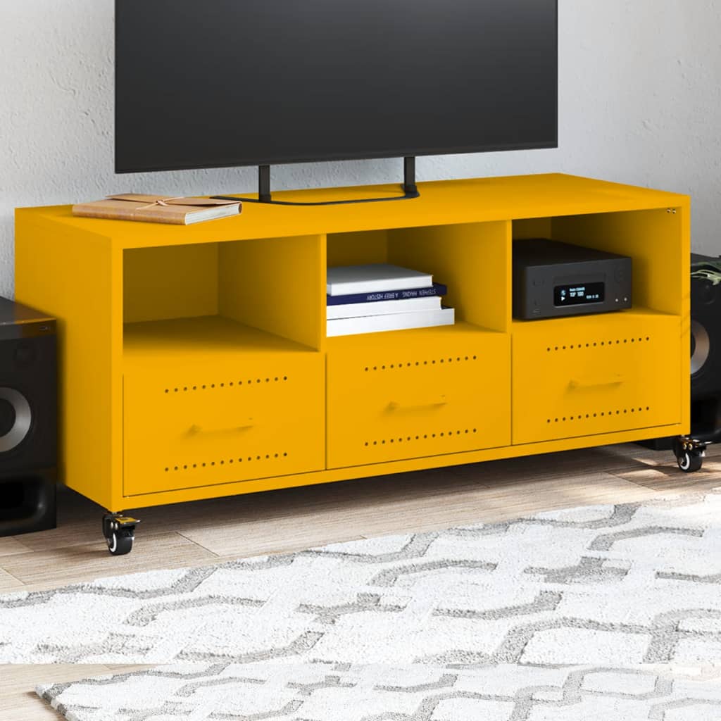 Senfgelber TV-Schrank aus Stahl