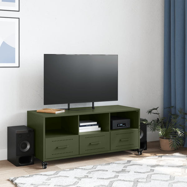 Olivgrüner TV-Schrank aus Stahl
