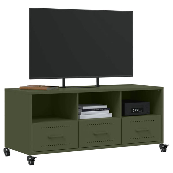 Olivgrüner TV-Schrank aus Stahl