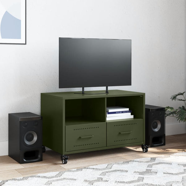 Olivgrüner TV-Schrank aus Stahl, 68 cm