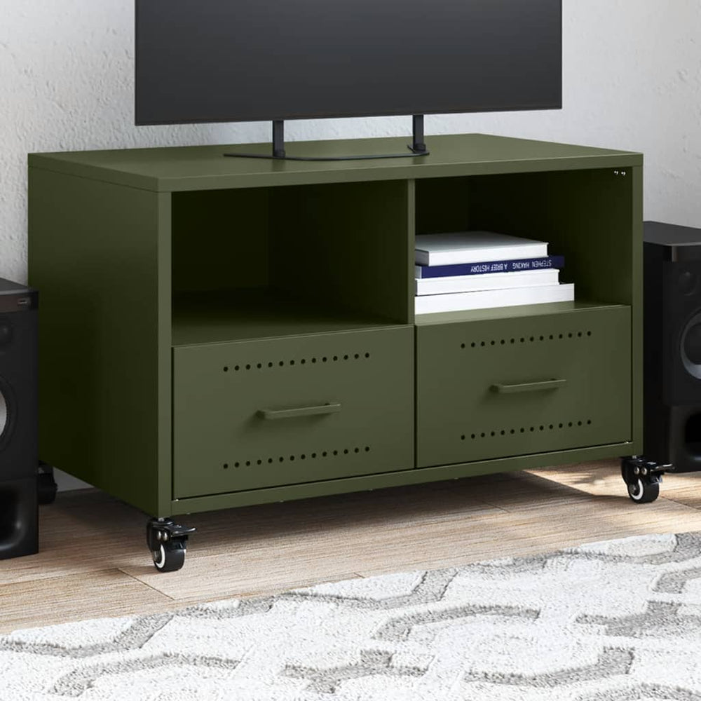 Olivgrüner TV-Schrank aus Stahl, 68 cm
