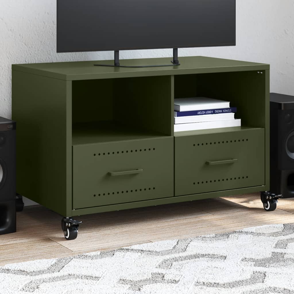 Olivgrüner TV-Schrank aus Stahl, 68 cm