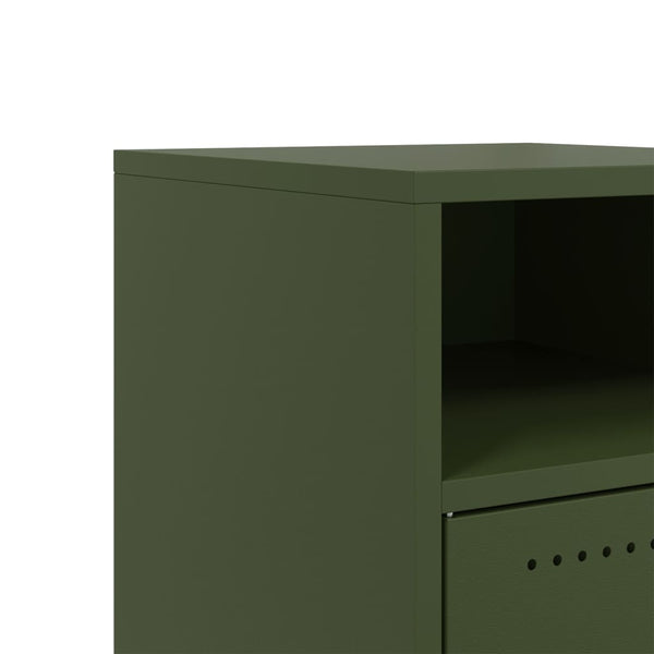 2er Set Olivgrüne Nachttische aus Stahl