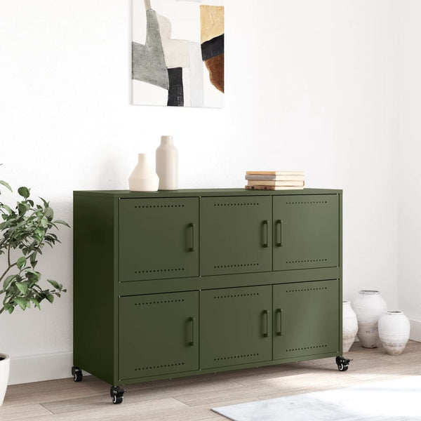 Olivgrünes Stahl Sideboard, 100,5 cm