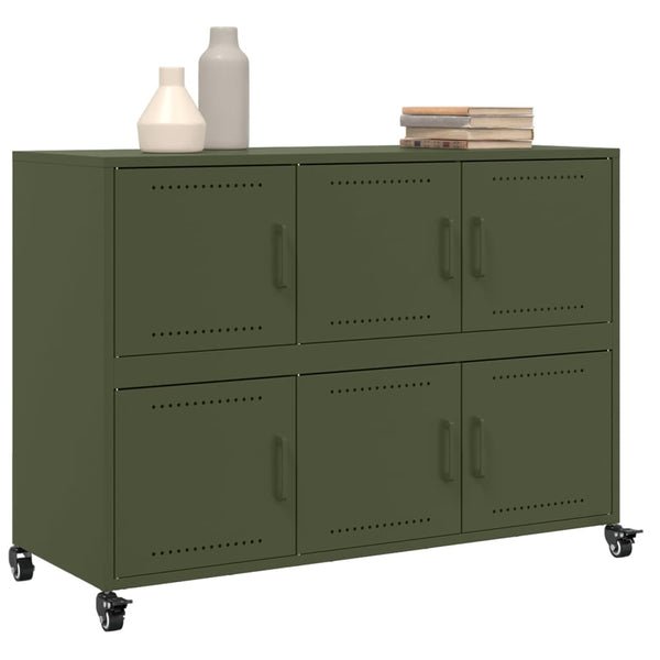 Olivgrünes Stahl Sideboard, 100,5 cm