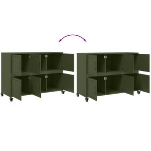 Olivgrünes Stahl Sideboard, 100,5 cm