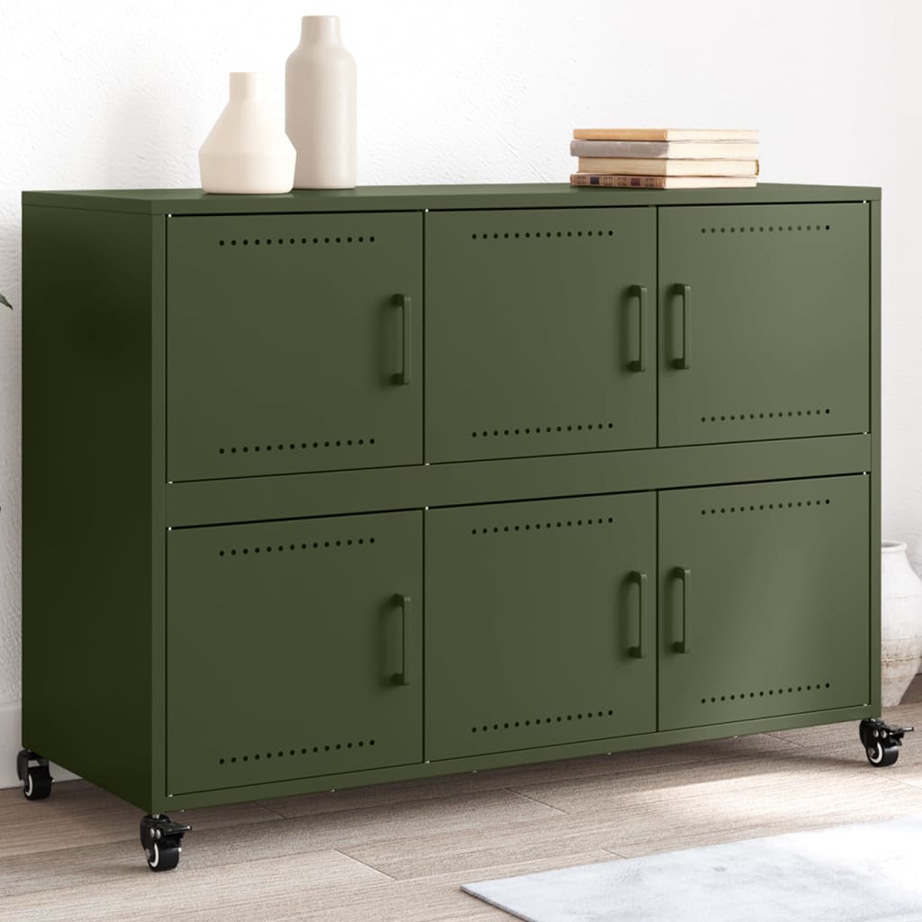 Olivgrünes Stahl Sideboard, 100,5 cm