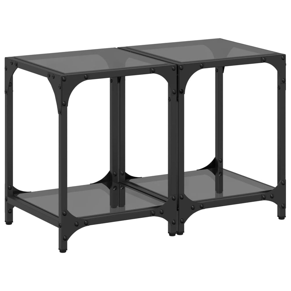 Couchtische mit Glasplatte, 2er-Set, Schwarz