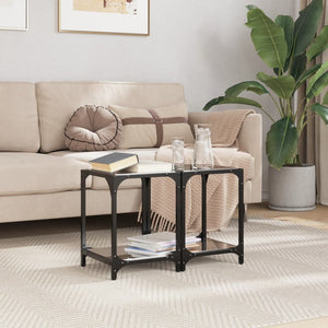 Couchtische mit Glasplatte, 2er-Set, Schwarz