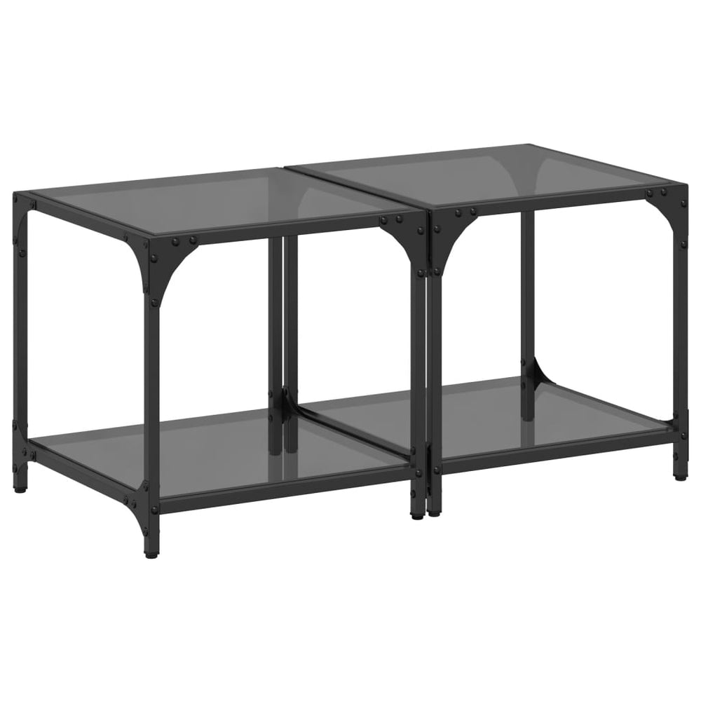 vidaXL Coffee Tables with Glass Top 2 pcs Black 40x40x40 cm Steel