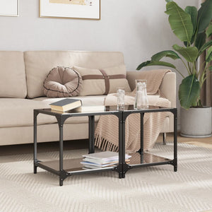 Couchtische mit Glasplatte, 2er-Set, Schwarz
