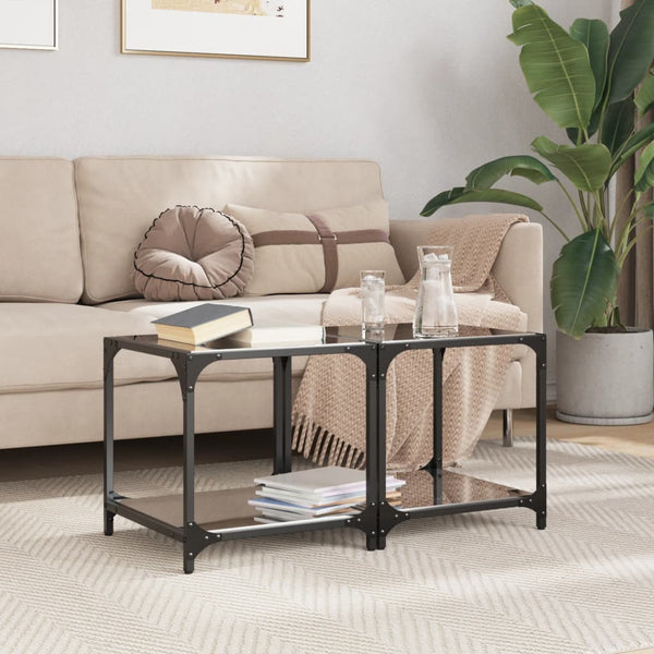 Couchtische mit Glasplatte, 2er-Set, Schwarz