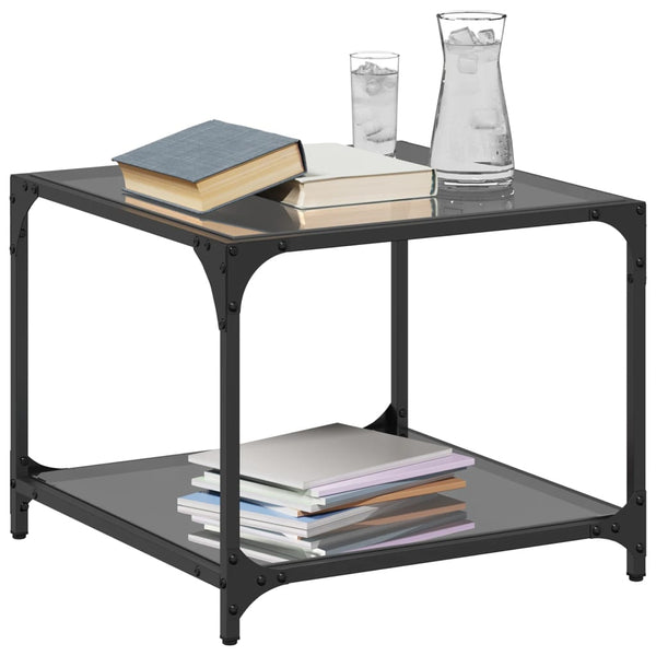 Schwarzer Couchtisch mit Glasplatte 50x50 cm