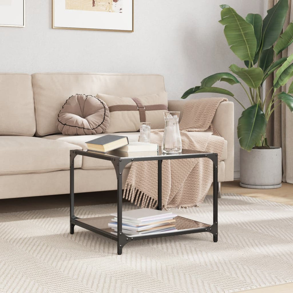 vidaXL Coffee Table with Glass Top Black 50x50x40 cm Steel