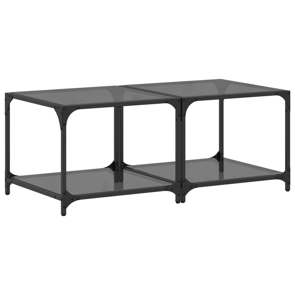 vidaXL Coffee Tables with Glass Top 2 pcs. Black 50x50x40 cm Steel