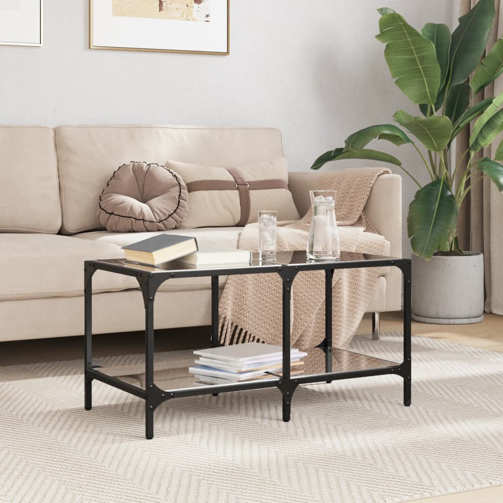 vidaXL Coffee Table with Glass Top Black 78.5x40x40 cm Steel