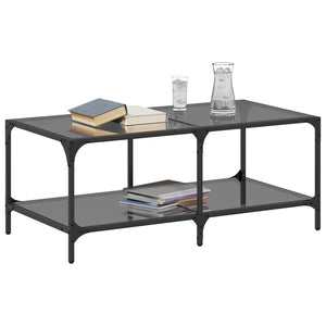 Schwarzer Couchtisch mit Glasplatte 98,5 cm