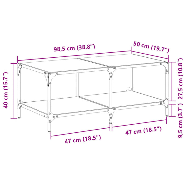 Schwarzer Couchtisch mit Glasplatte 98,5 cm