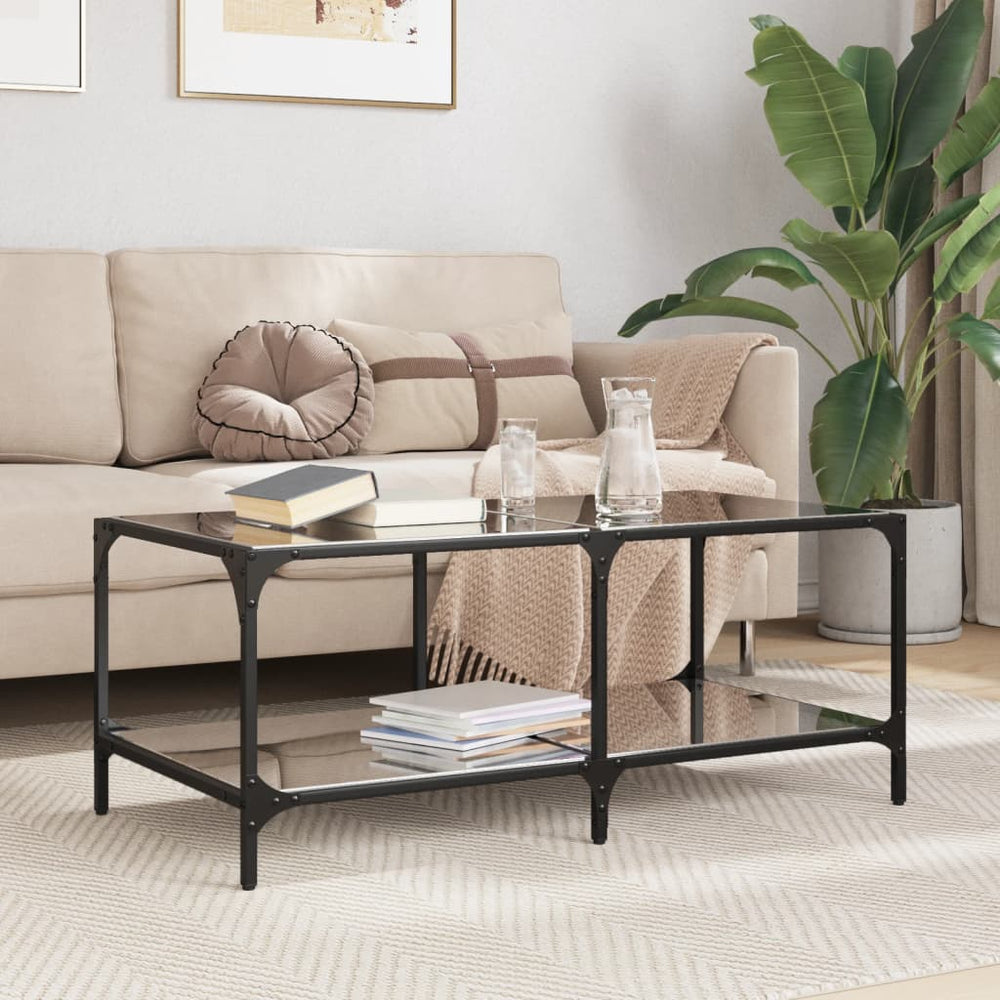 vidaXL Coffee Table with Glass Top Black 98.5x50x40 cm Steel