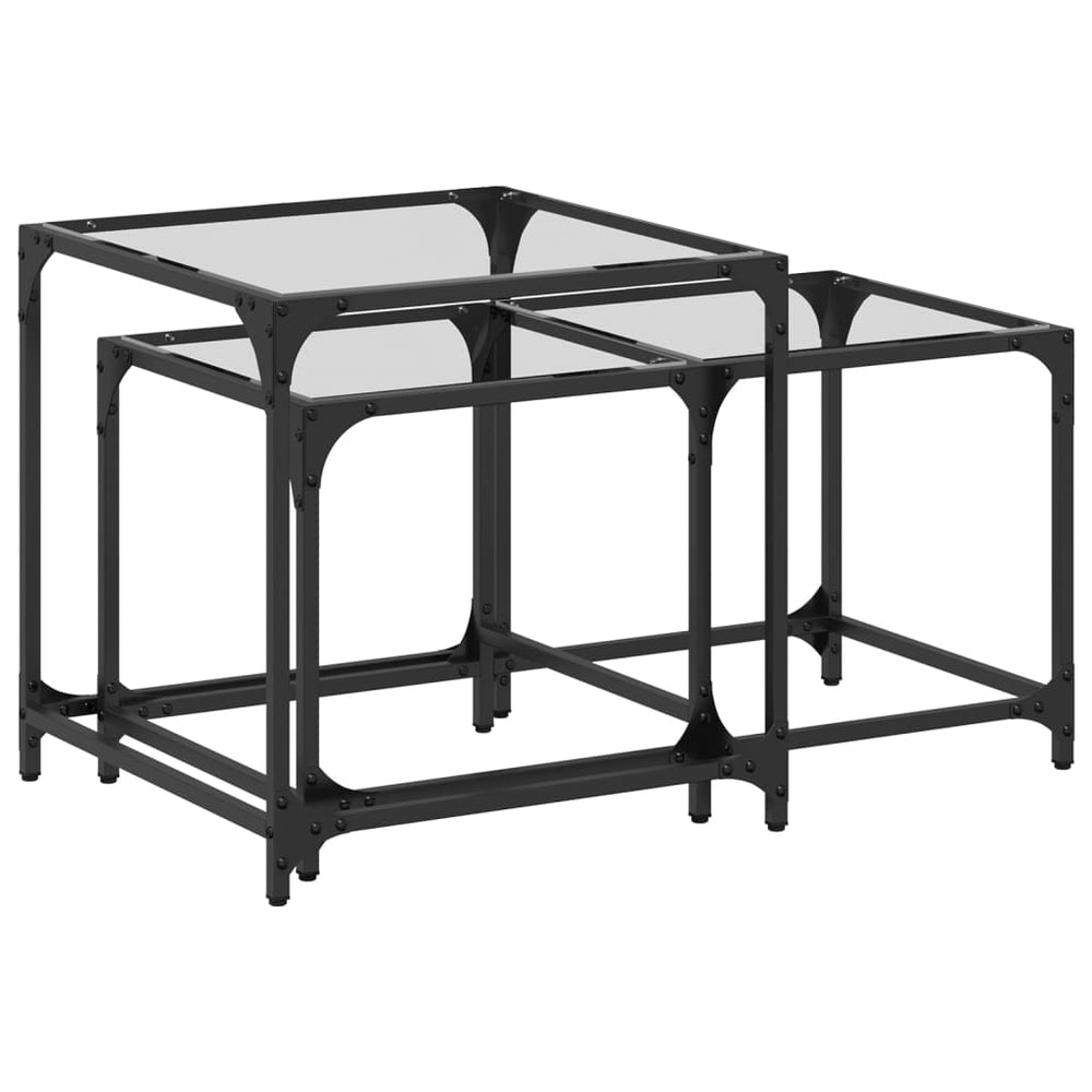 vidaXL Nesting Tables 2 pcs. with Glass Top Transparent Steel