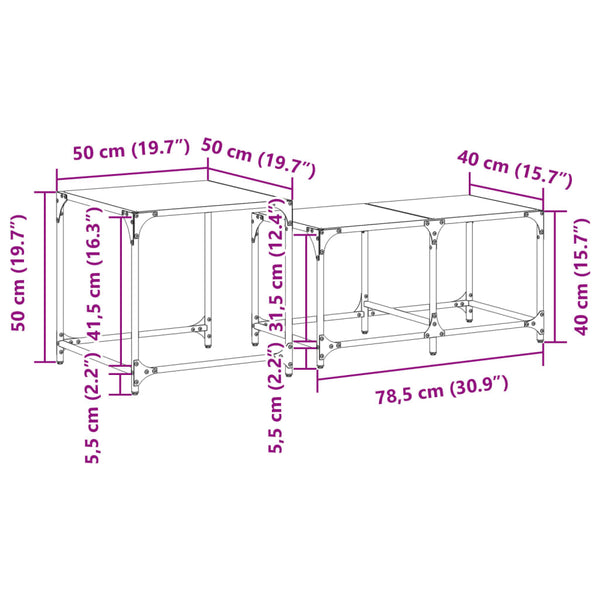 Satztische 2er Set Transparent Stahl