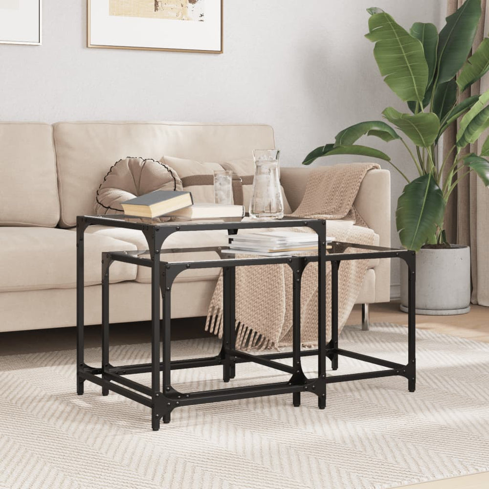 vidaXL Nesting Tables 2 pcs. with Glass Top Transparent Steel