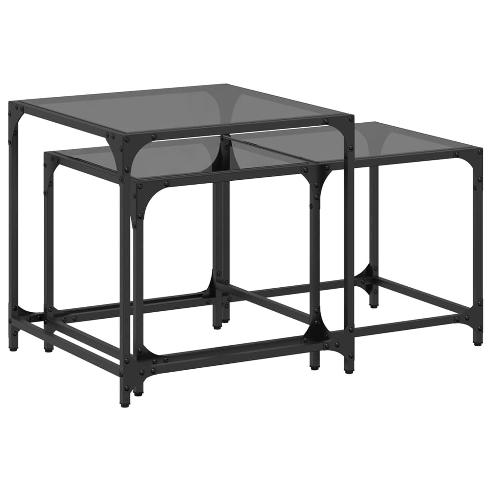 vidaXL Nesting Tables 2 pcs with Glass Top Black Steel