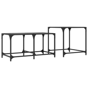 Satztische 2er Set Schwarz Stahl Glasplatte