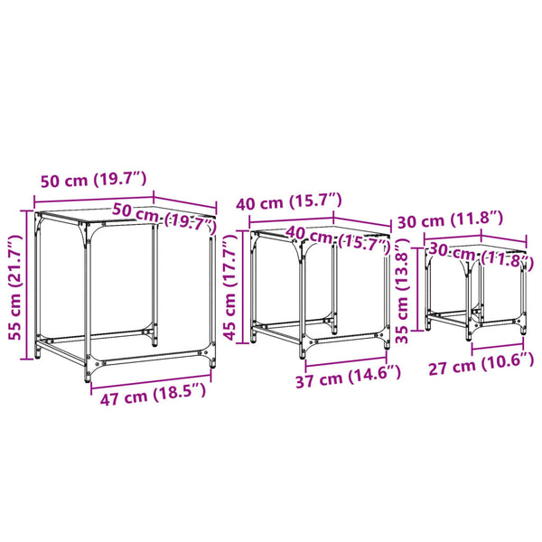 Satztische 3er Set Transparent Stahl
