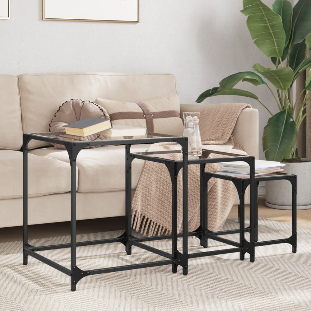 vidaXL Nesting Tables 3 pcs. with Glass Top Transparent Steel
