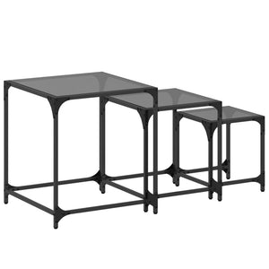 Satztische 3er Set Schwarz mit Glasplatte