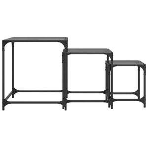 Satztische 3er Set Schwarz mit Glasplatte