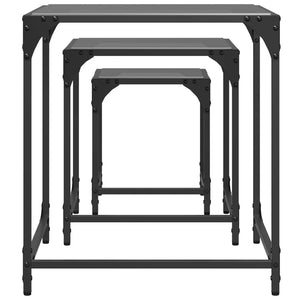 Satztische 3er Set Schwarz mit Glasplatte