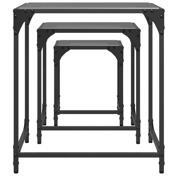 Satztische 3er Set Schwarz mit Glasplatte