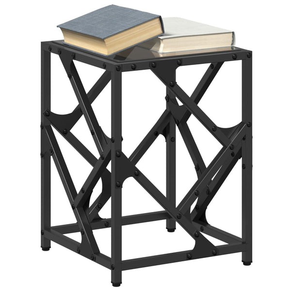 Schwarzer Couchtisch mit Glasplatte 30x30x41 cm