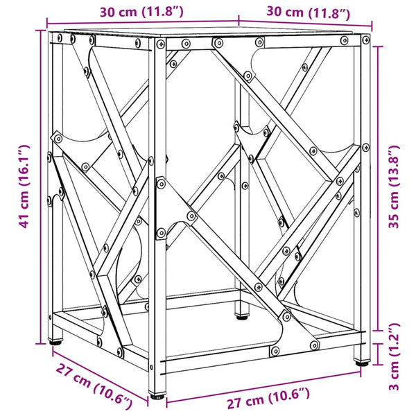 Schwarzer Couchtisch mit Glasplatte 30x30x41 cm