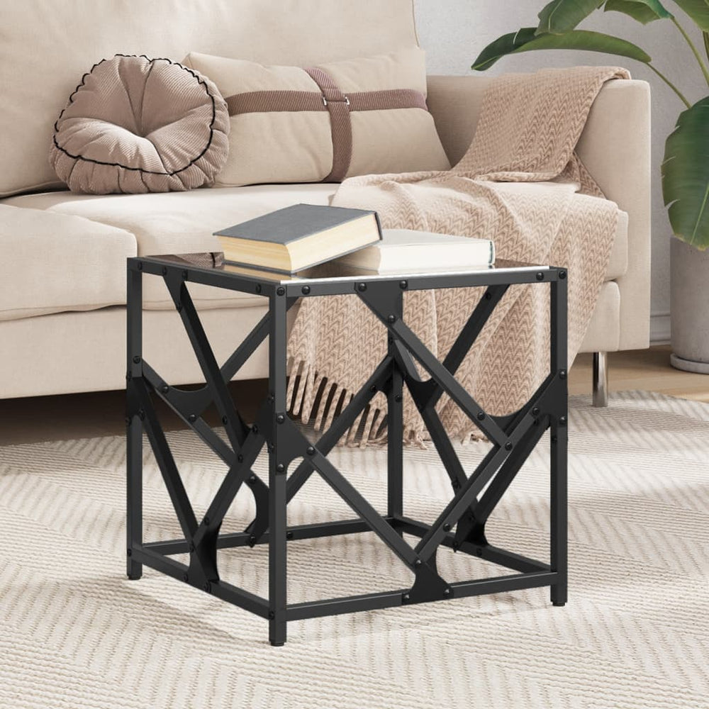 vidaXL Coffee Table with Glass Top Black 40x40x41 cm Steel