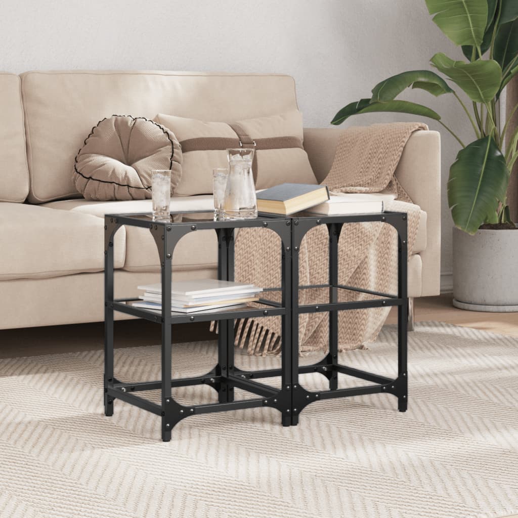 Schwarze Couchtische mit Glasplatte, 2er-Set