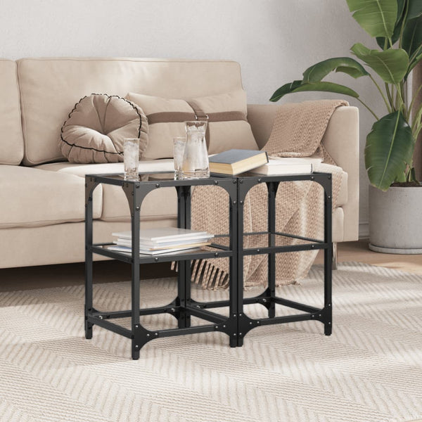 Schwarze Couchtische mit Glasplatte, 2er-Set
