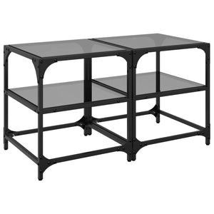 Schwarze Couchtische mit Glasplatte, 2er-Set