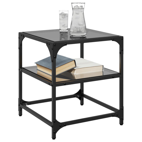 Schwarze Couchtische mit Glasplatte, 2er-Set