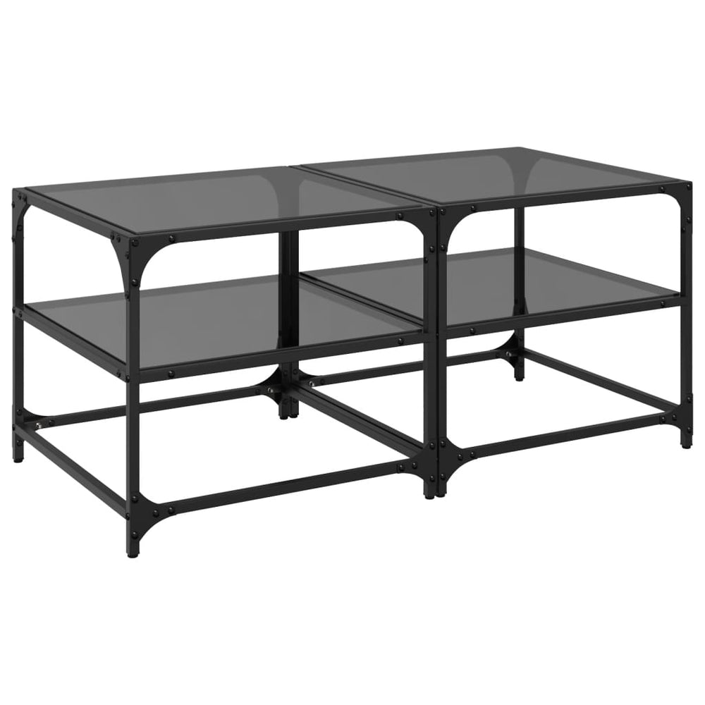 vidaXL Coffee Tables with Glass Tops 2 pcs. Black 50x50x45 cm Steel