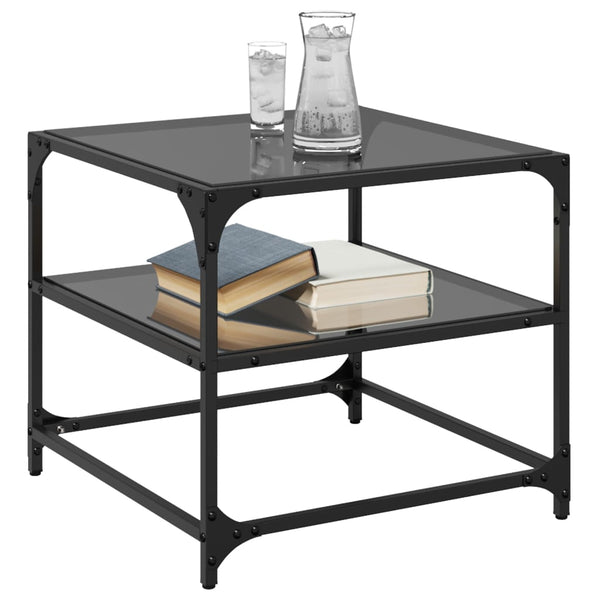 Couchtische mit Glasplatte, 2er-Set, Schwarz