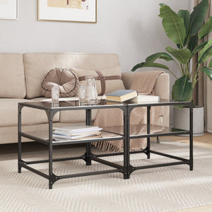 Couchtische mit Glasplatte, 2er-Set, Schwarz