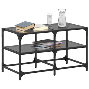 Couchtisch Schwarz mit Glasplatte 78,5x40x45 cm